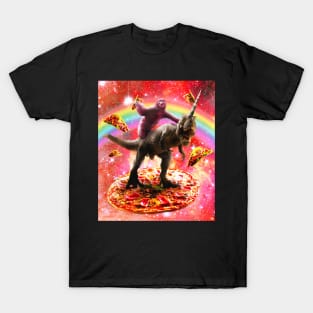 Space Sloth Riding Dinosaur Unicorn - Pizza & Taco T-Shirt